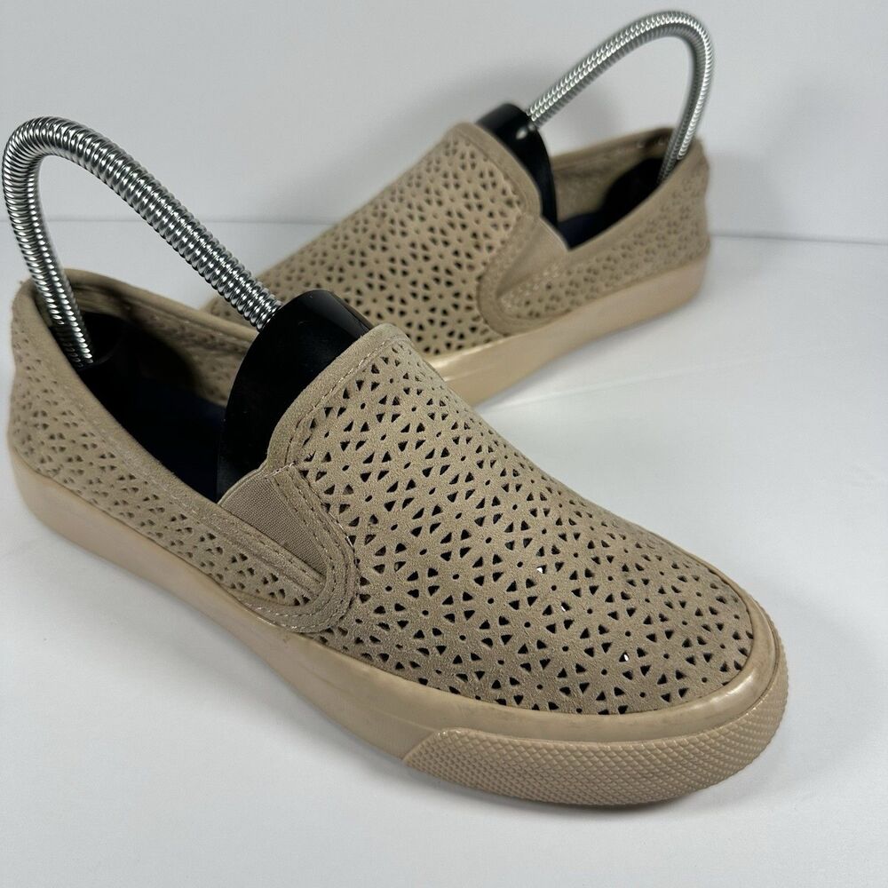 Sperry Women's Seaside Perforated Slip-On Sneakers Tan Beige - Size 6M